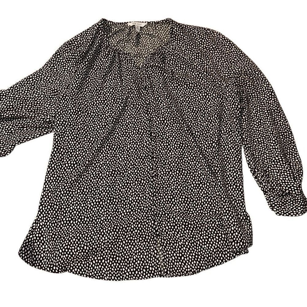 *New* Nine West Black Dot Abstract Button Front Balloon Sleeve Tunic Ladies 2X